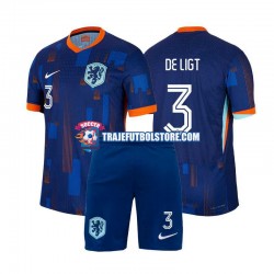 Camiseta 2ª Países Bajos Matthijs de Ligt 3 Niño Euro 2024 Manga Corta