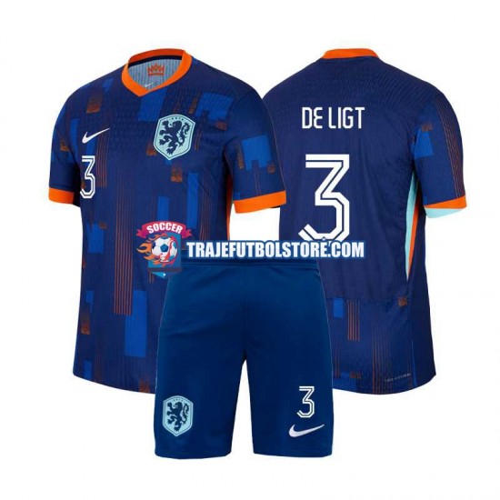 Camiseta 2ª Países Bajos Matthijs de Ligt 3 Niño Euro 2024 Manga Corta