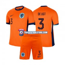 Camiseta 1ª Países Bajos Matthijs de Ligt 3 Niño Euro 2024 Manga Corta