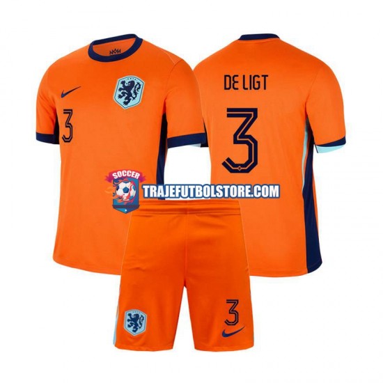 Camiseta 1ª Países Bajos Matthijs de Ligt 3 Niño Euro 2024 Manga Corta