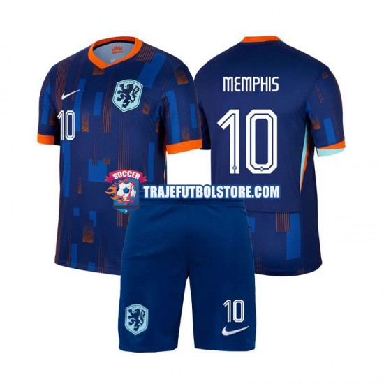 Camiseta 2ª Países Bajos Memphis Depay 10 Niño Euro 2024 Manga Corta