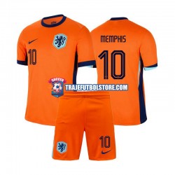 Camiseta 1ª Países Bajos Memphis Depay 10 Niño Euro 2024 Manga Corta