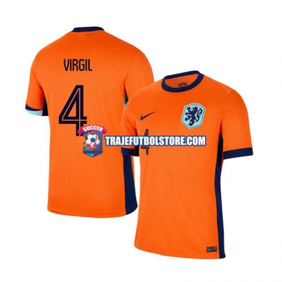 Camiseta 1ª Países Bajos Virgil van Dijk 4 Hombre Euro 2024 Manga Corta