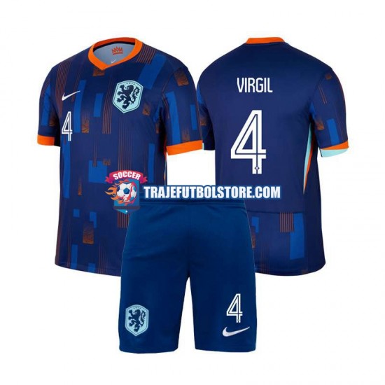 Camiseta 2ª Países Bajos Virgil van Dijk 4 Niño Euro 2024 Manga Corta