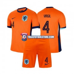 Camiseta 1ª Países Bajos Virgil van Dijk 4 Niño Euro 2024 Manga Corta