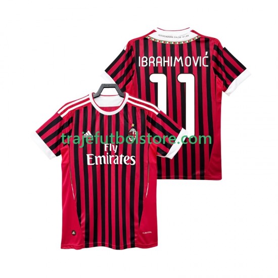 Camiseta 1ª AC Milan Ibrahimović Zlatan 11 2012 Retro Hombre 2011 Manga Corta