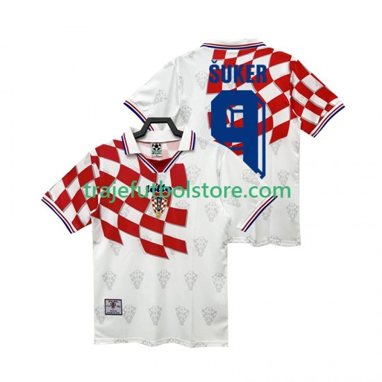 Camiseta 1ª Croacia BSUKER 9 Retro Hombre 1998 Manga Corta