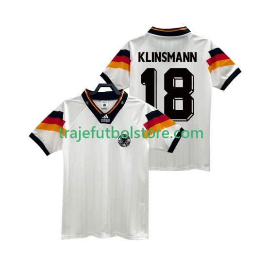 Camiseta 1ª Alemania KLINSMANN 18 1992 Retro Hombre Manga Corta