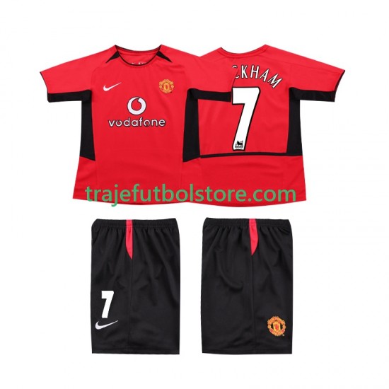 Camiseta 1ª Manchester United BECKHAM 7 Retro Niño 2004 2002 Manga Corta
