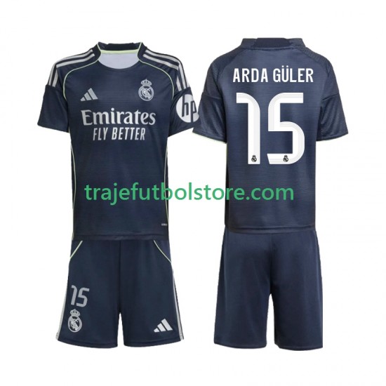 Camiseta 2ª Real Madrid Arda Guler 15 Niño 2025-2026 Manga Corta