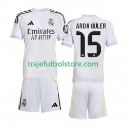 Camiseta 1ª Real Madrid Arda Guler 15 Niño 2025-2026 Manga Corta