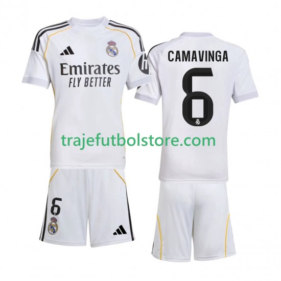 Camiseta 1ª Real Madrid Camavinga 6 Niño 2025-2026 Manga Corta