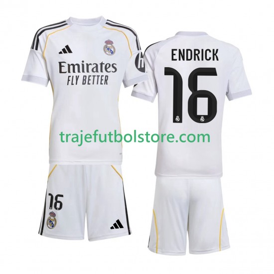 Camiseta 1ª Real Madrid Endrick 16 Niño 2025-2026 Manga Corta