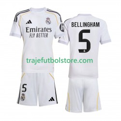 Camiseta 1ª Real Madrid Jude Bellingham 5 Niño 2025-2026 Manga Corta