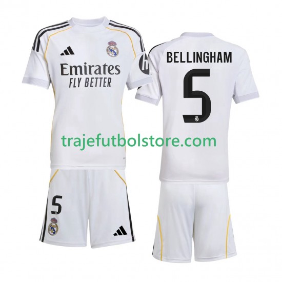 Camiseta 1ª Real Madrid Jude Bellingham 5 Niño 2025-2026 Manga Corta