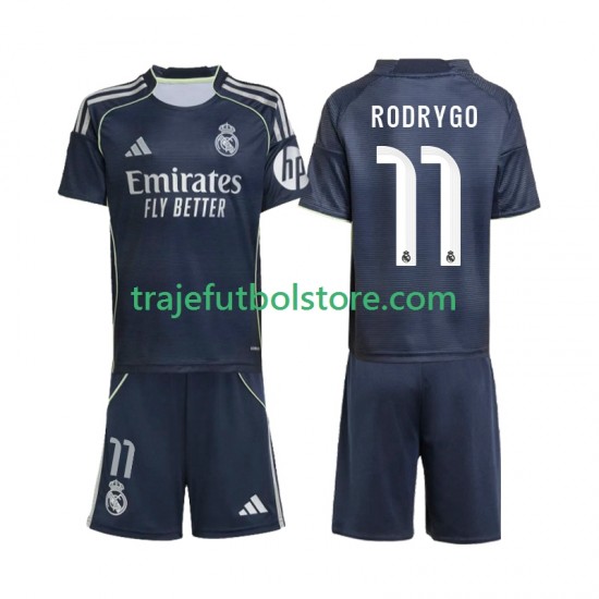 Camiseta 2ª Real Madrid Rodrygo 11 Niño 2025-2026 Manga Corta