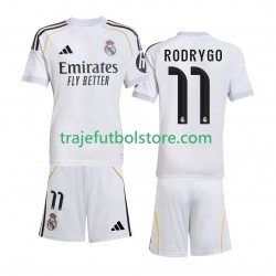 Camiseta 1ª Real Madrid Rodrygo 11 Niño 2025-2026 Manga Corta