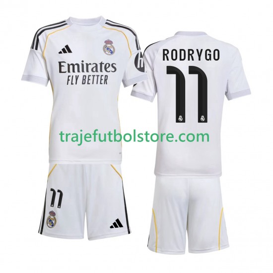 Camiseta 1ª Real Madrid Rodrygo 11 Niño 2025-2026 Manga Corta