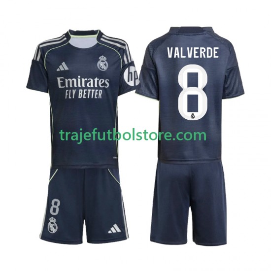 Camiseta 2ª Real Madrid Valverde 8 Niño 2025-2026 Manga Corta
