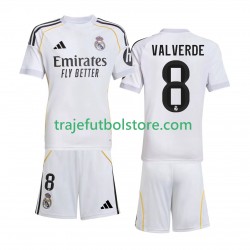 Camiseta 1ª Real Madrid Valverde 8 Niño 2025-2026 Manga Corta