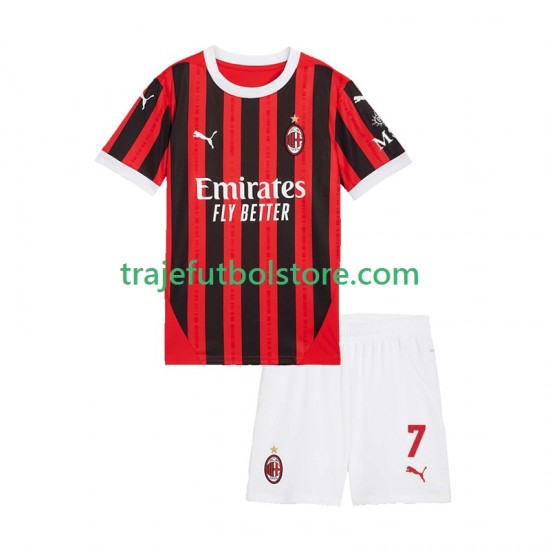 Camiseta 1ª AC Milan Santiago Gimenez 7 Niño 2024-2025 Manga Corta