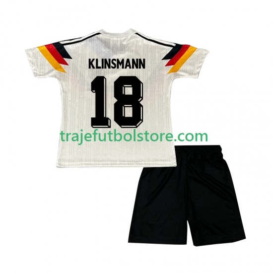 Camiseta 1ª Alemania Klinsmann 18 1990 Retro Niño Manga Corta