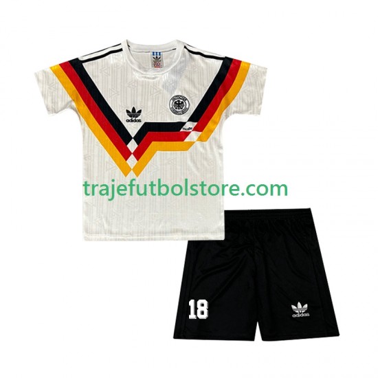 Camiseta 1ª Alemania Klinsmann 18 1990 Retro Niño Manga Corta