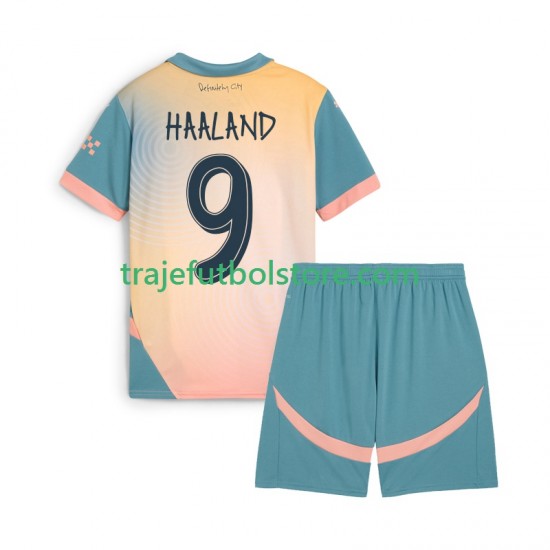 Camiseta 4ª Manchester City Haaland 9 Niño 2024-2025 Manga Corta