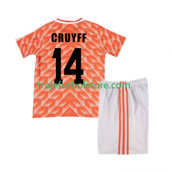 Camiseta 1ª Países Bajos Cruyff 14 1988 Retro Niño Manga Corta