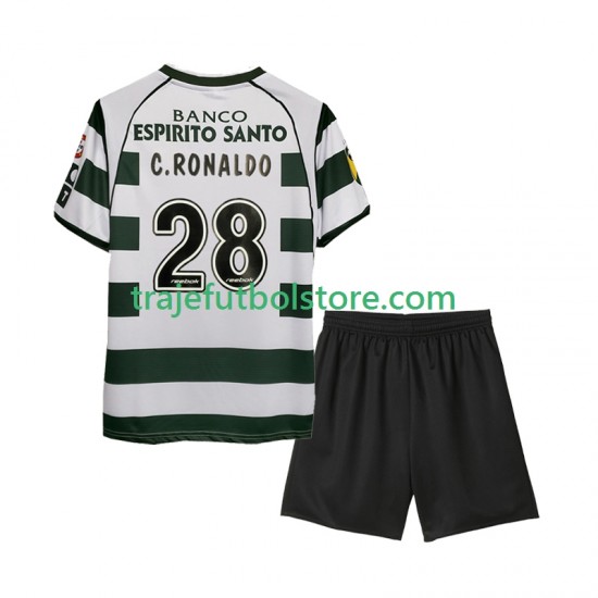 Camiseta 1ª Sporting CP Cristiano Ronaldo 28 2001 2003 Retro Niño Manga Corta