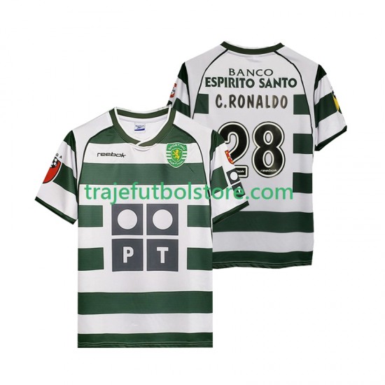 Camiseta 1ª Sporting CP Cristiano Ronaldo 28 2001 2003 Retro Hombre Manga Corta