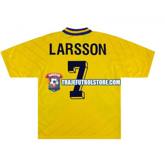 Camiseta 1ª Suecia Henrik Larsson 7 Retro Hombre 1994 Manga Corta
