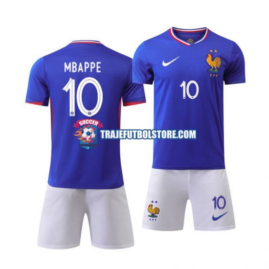 Camiseta 1ª Francia Mbappé 10 Niño Euro 2024 Manga Corta