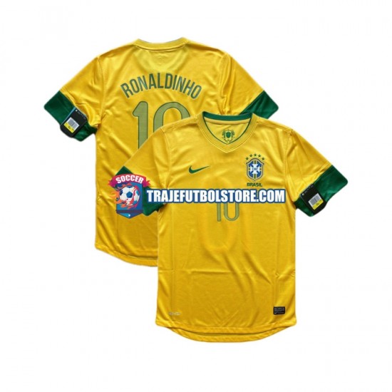 Camiseta 1ª Brasil RONALDINHO 10 2012 Retro Hombre Manga Corta