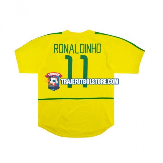Camiseta 1ª Brasil RONALDINHO 11 Retro Hombre 2002 Manga Corta