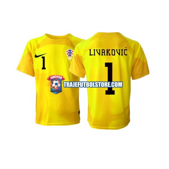 Camiseta 1ª Croacia Dominik Livakovic 1 Portero Hombre Copa Mundial 2022 Manga Corta