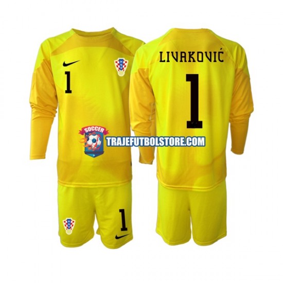 Camiseta 1ª Croacia Dominik Livakovic 1 Portero Niño Copa Mundial 2022 ML