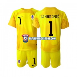 Camiseta 1ª Croacia Dominik Livakovic 1 Portero Niño Copa Mundial 2022 Manga Corta