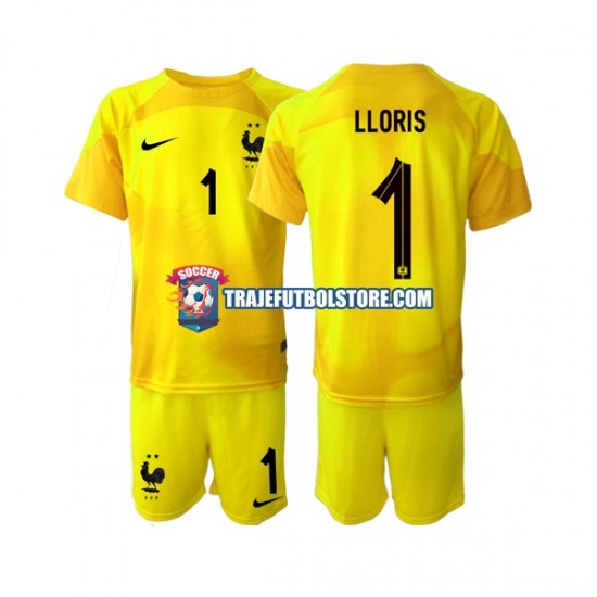 Camiseta 3ª Francia Hugo Lloris 1 Portero Niño Copa Mundial 2022 Manga Corta