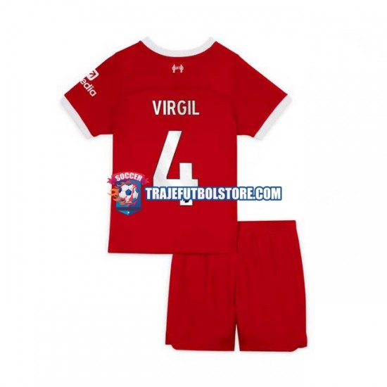 Camiseta 1ª Liverpool Virgil van Dijk 4 Niño 2023-2024 Manga Corta