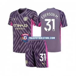 Camiseta 2ª Manchester City Ederson Moraes 31 Portero Niño 2023-2024 Manga Corta