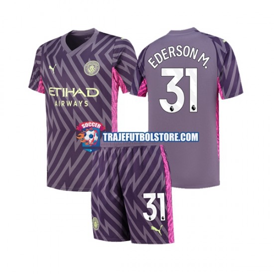 Camiseta 2ª Manchester City Ederson Moraes 31 Portero Niño 2023-2024 Manga Corta