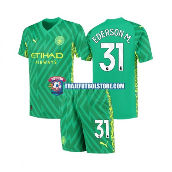 Camiseta 1ª Manchester City Ederson Moraes 31 Portero Niño 2023-2024 Manga Corta