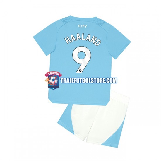 Camiseta 1ª Manchester City Haaland 9 Niño 2023-2024 Manga Corta