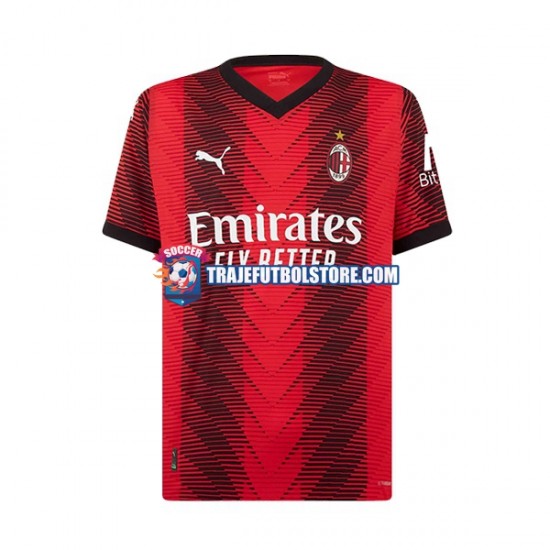Camiseta 1ª AC Milan Rafael Leao 10 Niño 2023-2024 Manga Corta