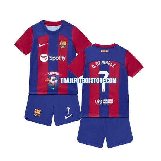Camiseta 1ª FC Barcelona Ousmane Dembele 7 Niño 2023-2024 Manga Corta