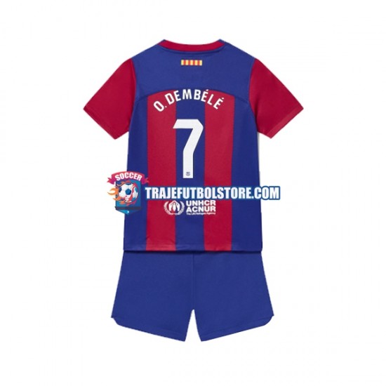 Camiseta 1ª FC Barcelona Ousmane Dembele 7 Niño 2023-2024 Manga Corta