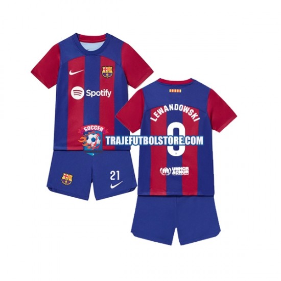 Camiseta 1ª FC Barcelona Robert Lewandowski 9 Niño 2023-2024 Manga Corta