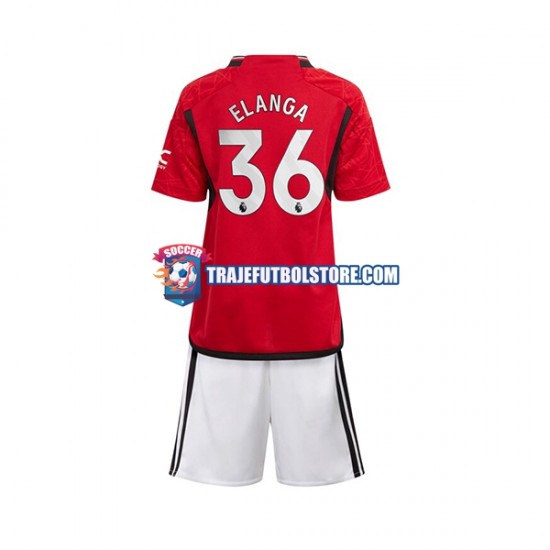 Camiseta 1ª Manchester United Anthony Elanga 36 Niño 2023-2024 Manga Corta