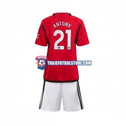Camiseta 1ª Manchester United Antony Matheus 21 Niño 2023-2024 Manga Corta